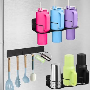 Imagem de Suporte magnético de copo para geladeira, pacote com 2 organizadores de garrafas de água Stanley para copos Yeti Stanley acessórios de 20/30/1,134 g, suportes resistentes para armazenamento de canecas