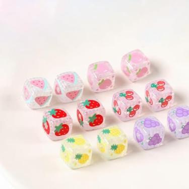 Imagem de Decoendiy 30 peças de contas de frutas quadradas de acrílico, contas transparentes impressas de melancia, morango, contas de formato geométrico, contas espaçadoras de cubo soltas, para pulseiras DIY