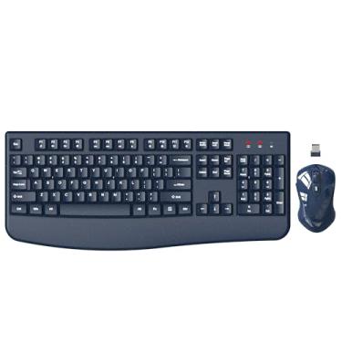 Imagem de Combo de teclado e mouse sem fio, teclado ergonômico EDJO 2,4 G de tamanho completo com descanso de pulso e mouse sem fio ajustável de 3 níveis DPI para Windows, Mac OS, desktop/computador (azul