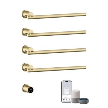 Imagem de Aquecedor de toalhas elétrico oculto inteligente, toalheiro giratório aquecido de 75 W para banheiro, toalheiro elétrico modular integrado com temporizador, termostato, tela de LED, aplicativo