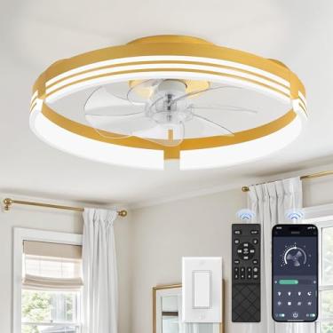 Imagem de ZMISHIBO Ventiladores de teto de perfil baixo com luzes e controle remoto, ventilador de teto de montagem embutida de 50 cm com luz, lustre regulável de 3000 K-6000 K, ventilador de LED com 6