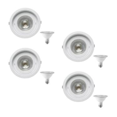 Imagem de 4 Spot Embutir Redondo Recuo PAR30 + 1 Lâmpada LED 10W 6500K E27 - SAV
