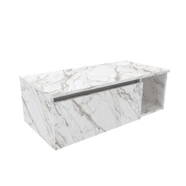 Imagem de Balcão Gabinete Suspenso para Banheiro com 1 Porta e Nicho Lateral 80cm BN3601 Mármore Branco  - Tecno