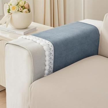 Imagem de VClife Capa de encosto para apoio de braço, antiderrapante, capas de sofá com espinha de peixe azul jeans para poltrona, poltrona, protetor de sofá lavável, 70 x 70 cm (apenas 1 peça)