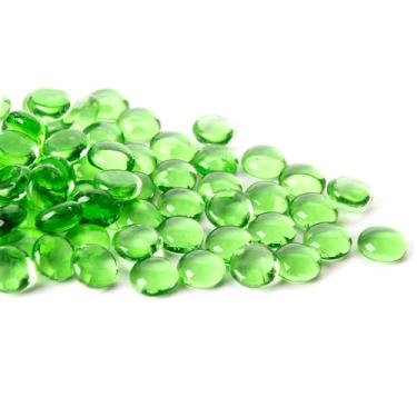 Imagem de Meschett 50 peças de mini pedras de vidro, pedras verdes de Mancala contas de mármore de fundo plano para decoração de casa (1,27 cm ~ 1,77 cm)