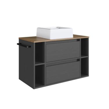 Imagem de Gabinete Suspenso 80cm Mel Grafite com Nichos Gaveta e Cuba BH8010MGCUBA