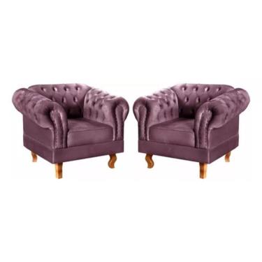 Imagem de Kit 2 Poltronas Chesterfield Dom Pedro Vintage Retrô Capitonê Veludo Roxo