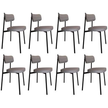 Imagem de Cadeira De Jantar Estofada Kit 8 Ella M25 Linho Cinza Cl - Mpozenato