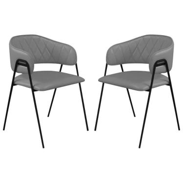 Imagem de Conjunto 2 Cadeiras Veneza Couro Cinza Metal Preto