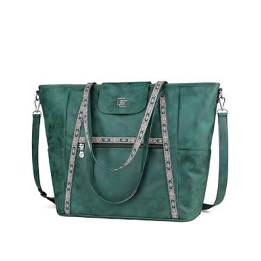 Imagem de FADEON Bolsa grande para laptop feminina designer de couro bolsa para laptop moda mochila de viagem bolsa de ombro bolsa verde