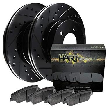 Imagem de Hart Brakes Discos de freio dianteiros pretos perfurados de cerâmica compatíveis com Chevrolet Blazer, K10, V10, V10, V1500 Suburban, GMC Jimmy, K15/K1500 Pickup, K15/K1500 Suburban, K1500 K1500