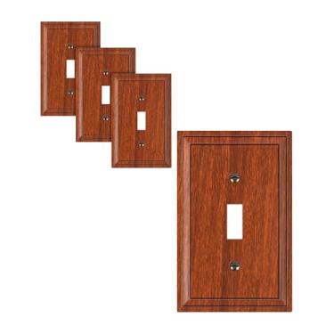 Imagem de TREEWELL Pacote com 4 capas de interruptor de luz de interruptor único, placa de parede decorativa de grão de madeira, placa de parede de fibra de bambu natural de 1 grupo, resistente à corrosão