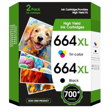 Imagem de Cartucho de tinta de substituição 664XL para cartuchos de tinta 664 664XL 664 XL preto e colorido para DeskJet Ink Advantage 1115 2135 2138 3635 3636 3638 4535 4536 4538 4675 4676 4678 Pacote com 2