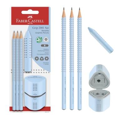 Imagem de FABER-CASTELL Conjunto de lápis Grip 580074 com apontador e borracha, conjunto de 5 peças, azul celeste