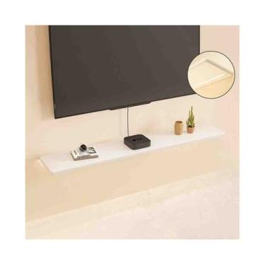 Imagem de ZzleoyuUUs-12 Prateleiras flutuantes de TV com console de mídia flutuante, prateleira de TV montada na parede de 63.0/70 polegadas com luz LED, prateleiras modernas de armazenamento de madeira maciça