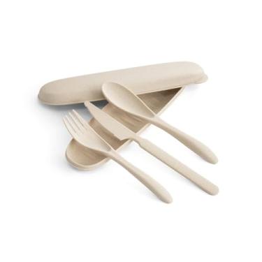 Imagem de Conjunto De Talheres Fibra De Bambu Estojo Colher Garfo Faca(05 Unidades,Natural)