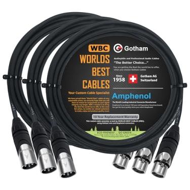 Imagem de 3 Unidades – 2,4 m – Gotham GAC-4/1 (preto) – Star Quad, cabos de microfone macho para fêmea duplos blindados com conectores Amphenol AX3M e AX3F Silver XLR – personalizados pelos melhores cabos do mundo