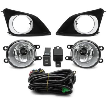 Imagem de Aspaton Conjunto de lâmpadas de farol de neblina com biséis, arnês e interruptor compatível com Corolla 2009-2010 81220-0D042 81210-0D042