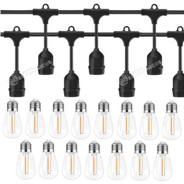 Imagem de Varal 15m com 15 LEDs S14 110V Branco Quente Âmbar Ideal para Festas e