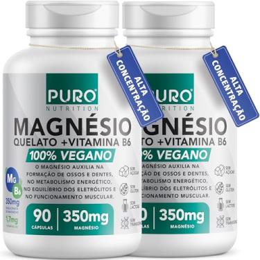 Imagem de Kit 2 Magnésio Puro Nutrition, Quelato, Bisglicinato + Vitamina B6, 350mg Magnésio por Porção, 90 Cápsulas por Pote, Suplemento Vegano