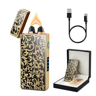 Imagem de TIKIUKI Isqueiro de arco à prova de vento - USB recarregável, plasma, sem chama com indicador de bateria - ideal para velas, churrasco e fogos de artifício