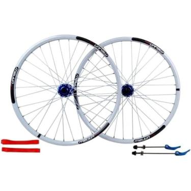 Imagem de Conjunto De Rodas De Bicicleta 26 Polegadas Mtb Bicicleta Roda Dianteira E Traseira Jantes De Liga Leve De Parede Dupla De Freio A Disco Fiywheel Hub 7/8/9/10 Velocidade 32h, Black, 26inch