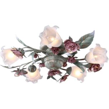 Imagem de 3 Braços/5 Braços Iluminação De Teto Floral Em Rosa Rústica Pastoral Luz De Teto Lâmpada Para Quarto Sala De Jantar Entrada Arte Romântica Lustre Luminária, Colorful, 5head