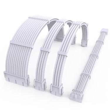 Imagem de SIRLYR Kit de extensão de cabo PSU - Cabo PCIE 5.1 12VHPWR, adaptador GPU de 90 graus 16 pinos, inclui ATX de 24 pinos e EPS de 8 pinos, para RTX 5090/5080/5070ti e 4000 Series PC Build 16AWG branco