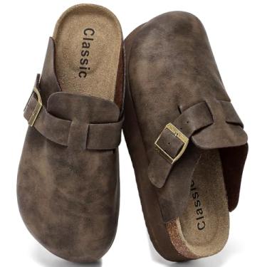 Imagem de DDXYYDS Tamancos femininos de camurça plataforma de espuma viscoelástica suporte de arco de cortiça com fivela ajustável, confortável, sem cadarço, casual, grosso, batata, sapato fechado