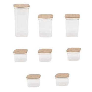 Imagem de Luocute Hermético Frascos De Armazenamento De Alimentos Recipientes Plásticos Com Tampas Bambusoideae Limpar Vasilhas Quadradas para Cozinha Organização Despensa (8 pacotes 2000ml x 1+1300ml x