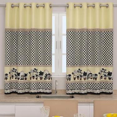 Imagem de Cortina Cozinha Oxford 2,00x1,40 Estampada Cappuccino Janela Vitrô Ilhós Blackout Blecaute Decorativa Poliéster Varão (Fazendinha)