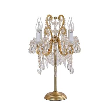 Imagem de Luminárias de cabeceira Candeeiro de mesa cristal cabeceira lâmpada controle botão do vintage sala estar quarto estudo lustre Luminárias de mesa(Gold)