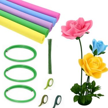 Imagem de Fuyoooo Kit DIY de 111 peças de flores gigantes, inclui folhas de espuma EVA de 33 cm x 99 cm, tubo flexível de PVC de 4,5 m, hastes de arame floral, fita floral para artesanato, festa de aniversário