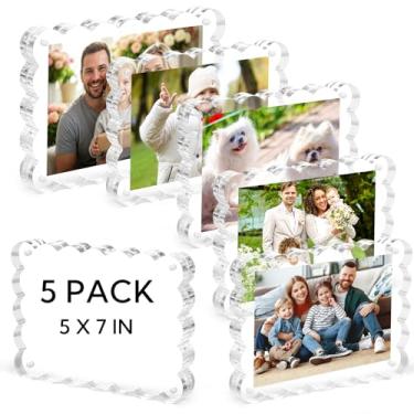 Imagem de VZZNN Pacote com 5 porta-retratos de acrílico, ímã horizontal, dupla face, 5 x 7, molduras magnéticas recortadas, 10 + 10 mm de espessura, transparente, sem moldura, para mesa