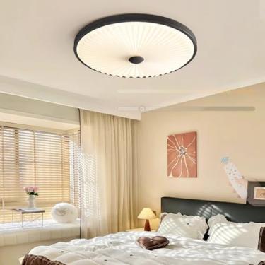Imagem de GZZBMY Luzes de teto modernas de LED com controle remoto 3000K-6500K lâmpadas de teto de metal reguláveis niveladas redondas para quarto para sala de estar restaurante cozinha varanda (preto, 50 cm)