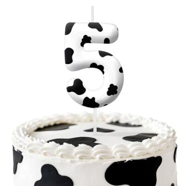 Imagem de Velas de aniversário de vaca, decoração de topo de bolo de 6 cm, número 5 velas, decorações de aniversário, decorações de bolo de festa de aniversário, suprimentos de festa