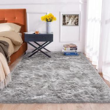 Imagem de ORINOVA Tapetes de área cinza peludo 12 x 18 cm para quartos Tapete de pele de carneiro sintética tapete lavável para sala de estar tapete de berçário
