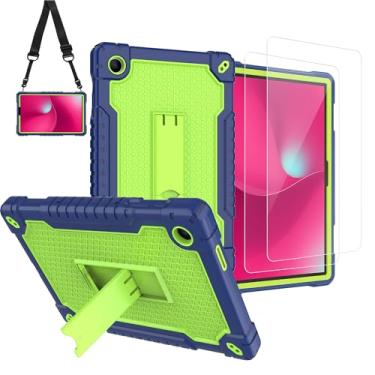 Imagem de Doemoil Capa para T-Mobile Revvl Tab 2 lançado em 2025 de 10,1 polegadas com 2 películas protetoras híbridas à prova de choque, capa rígida com alça de ombro com suporte embutido (azul marinho/verde +