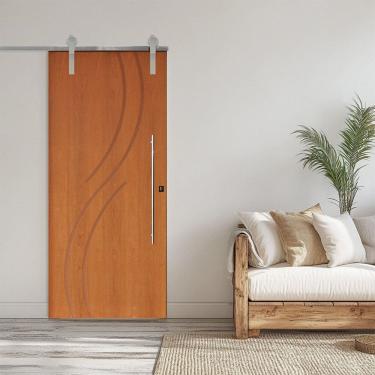 Imagem de Porta Correr 9 Trilho Soft Aparente Puxador Tubo 60cm 92cm X 210cm Esquerdo Concept Rodam