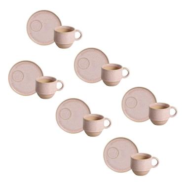 Imagem de Conjunto de Xícaras de Chá com Pires Porto Brasil Linhas Litchi 230ml - 6 Peças 