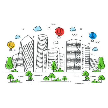 Imagem de Painel de Tecido Sublimado Cidade Cartoon Balões Coloridos - Fabrika d