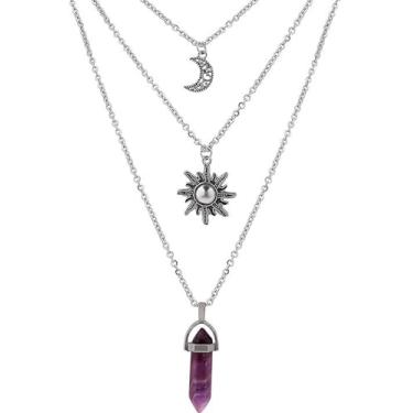 Imagem de Nododugs Gargantilha gótica com pingente de pedra gótica de sol e lua para mulheres, one size, Liga de aço, Sem Pedra Preciosa