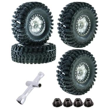 Imagem de hopsupRC RC 2.2in Tires Tyres & Aluminium 2.2in Beadlock Wheel Rim for Axial 1/10 SCX10 Capra AMG 6x6 TRX4 Redcat Gen8 Redcat Everest Gen 7 Pro RC Crawler (4PCS Silver)