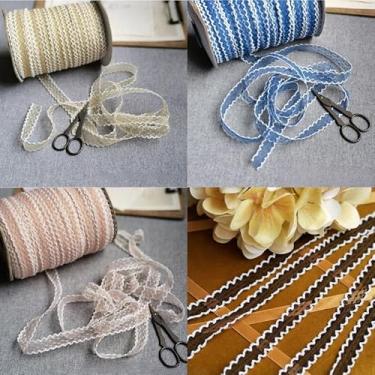 Imagem de Pacote com 4 fitas de acabamento de renda – 1 m cada – renda dupla de malha de pontos recortados para artesanato DIY, roupas de boneca, faixas de cabelo, decoração de costura – cáqui, rosa, azul (2 cm