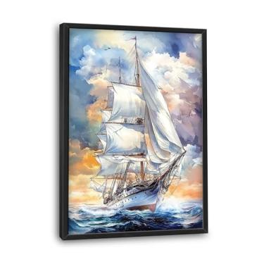 Imagem de Lovira Veleiro náutico extra grande arte de parede vela oceano litoral galão grande decoração de parede paisagem marítima impressões pintura emoldurada arte vertical para sala de estar quarto
