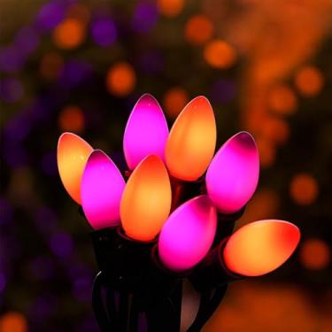 Imagem de Konictom Luzes De Carnaval Para Áreas Externas, 25 Pés, À Prova D'Água, Led Roxo, Verde E Dourado, Com 27 Lâmpadas C7 (2 Sobressalentes), Festas, Pátios, Quintais Decorações Feriados