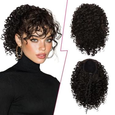 Imagem de PEACOCO Extensão de rabo de cavalo com cordão de 30 cm curto afro puff kinky cacheado rabo de cavalo para cabelo sintético afro-americano extensões de cabelo para mulheres (nº 6)