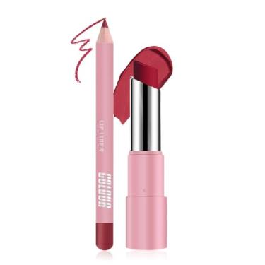 Imagem de Conjunto de delineador labial e batom fosco vermelho vinho 2 em 1, kit de lábios com delineador labial, manchas labiais de longa duração, à prova d'água, à prova de manchas para mulheres mais velhas