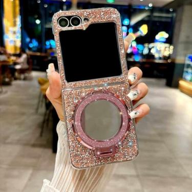 Imagem de Capa magnética espelhada com glitter e revestimento de diamante de luxo para Samsung Galaxy Z Flip 6 5 4 3 5G, capa antiqueda, rosa, para Galaxy Z Flip6