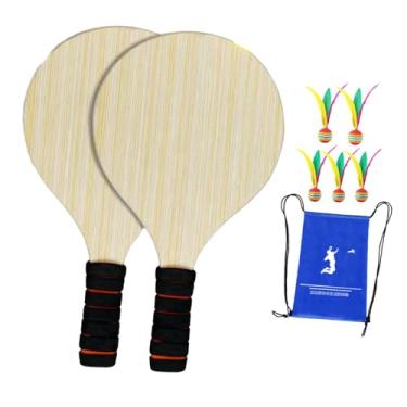 Imagem de oshhni Conjunto de 2 raquetes de badminton de madeira, conjunto de raquetes de peteca, exercício físico com bolas, raquete de badminton de pickleball para, 5 Bolas Grandes